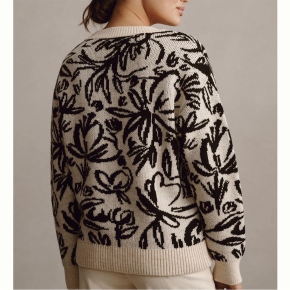 Anthropologie Floral Pop Embroidered Sweater BLUE MOTIF SZ S NEW - Picture 3 of 13